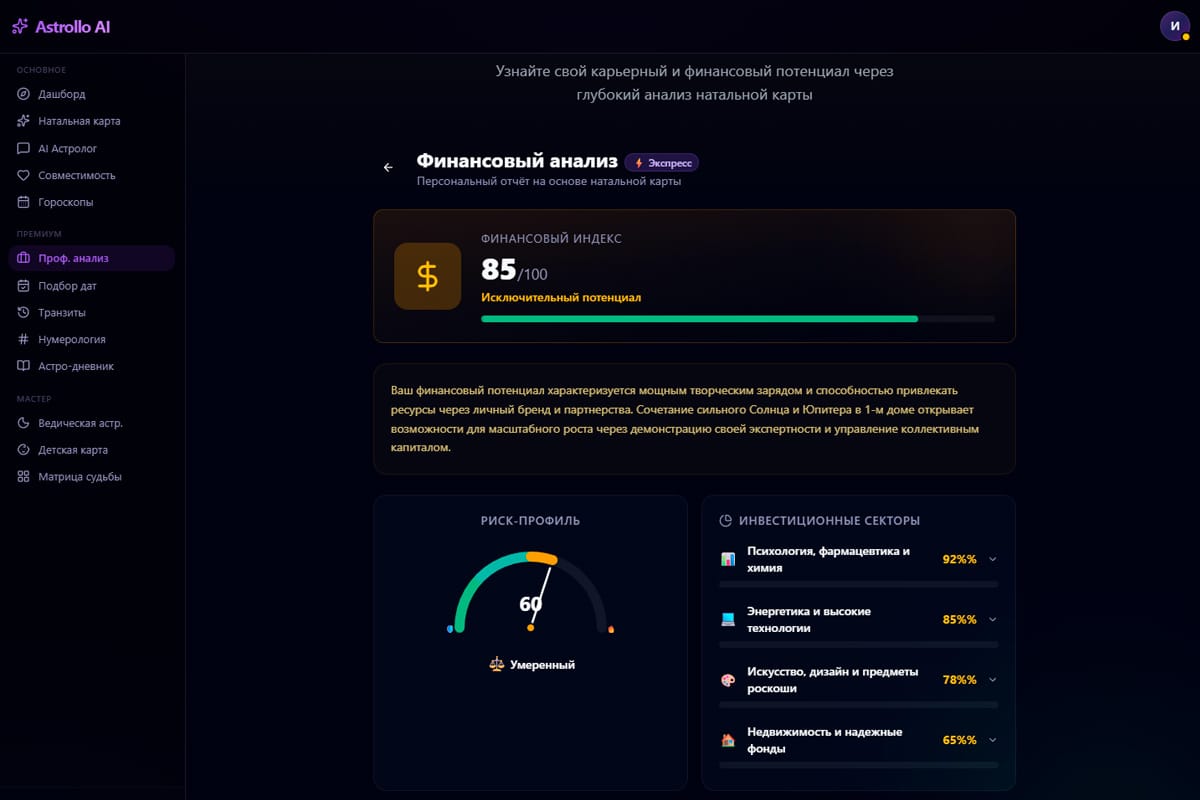 Astrollo AI — финансовый анализ по натальной карте